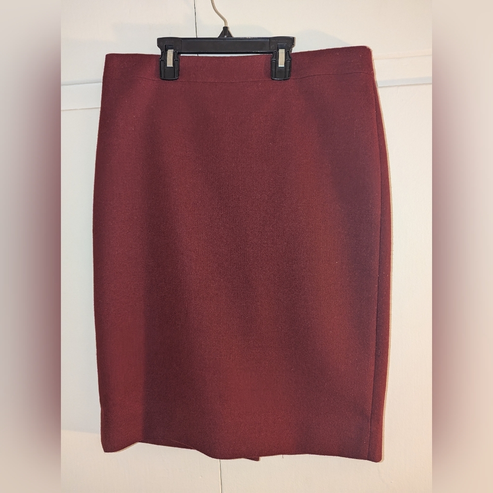 Wool Burgundy Pencil Skirt With Slit In The Back